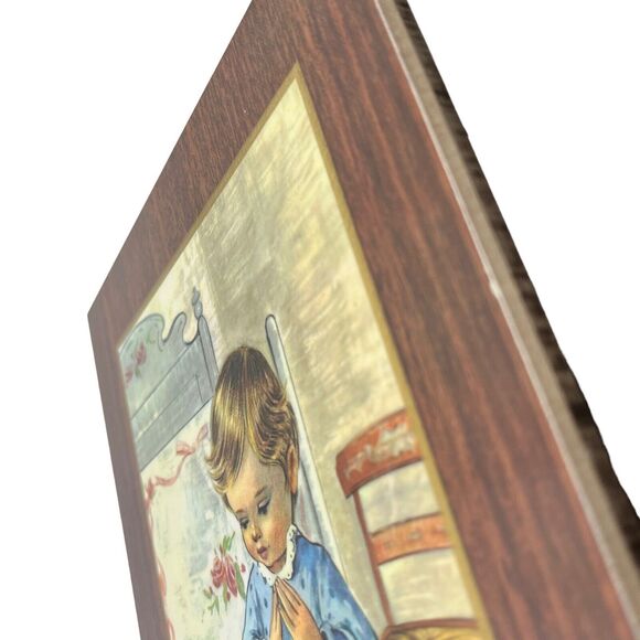 Baby Praying Print Retro Teddy Bear Vintage Bonella Milano Italy Print on Wood - Picture 8 of 14